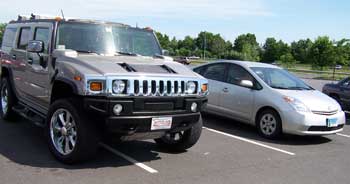 Hummer v. Prius. Photo by Bet Zimmerman.